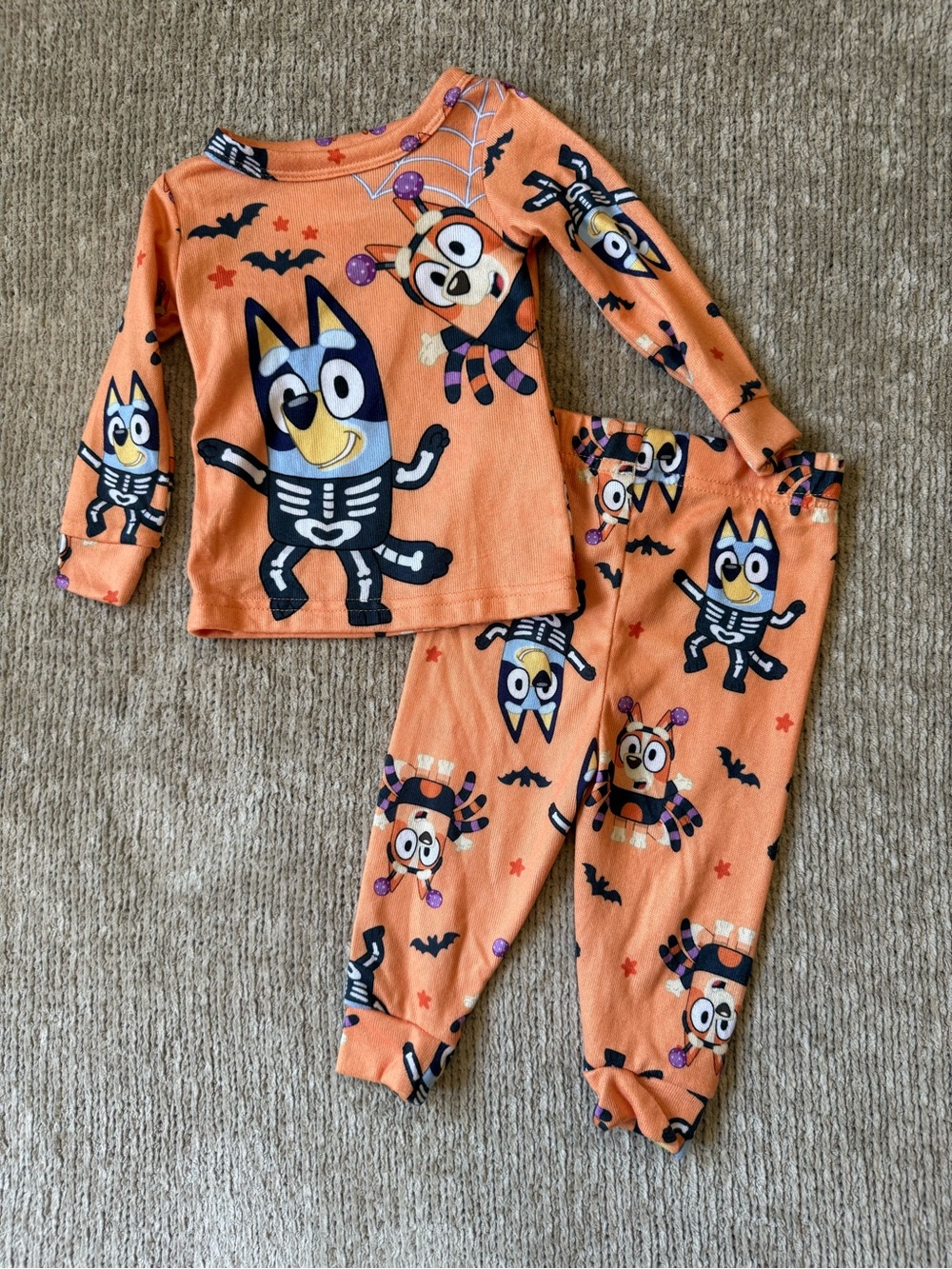 Bluey Halloween Pajama Set 12M Orange Skeleton Costume Long Sleeve